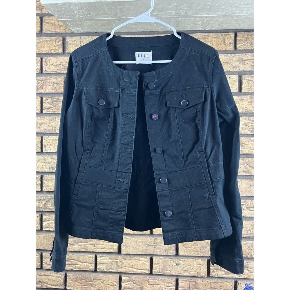 Elle Denim Jean Jacket Women's Size‎ S Super Cute Stretch Dark Blue
